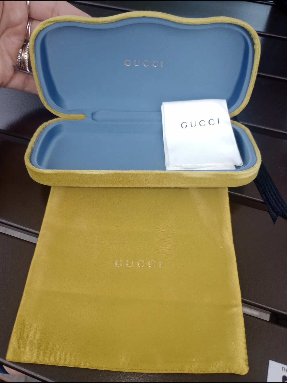 Gucci Green Sunglass Case with Blue Interior